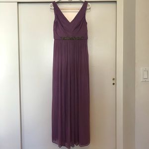 David’s Bridal Long Mesh Dress with V Neck